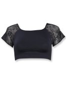 Light Control Crop Top with Short Lace Sleeves Black L