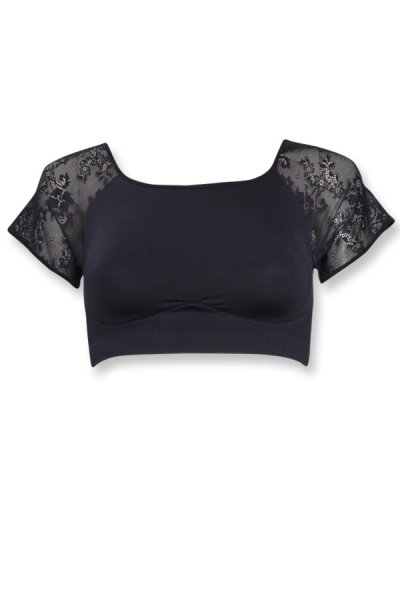 Light Control Crop Top with Short Lace Sleeves